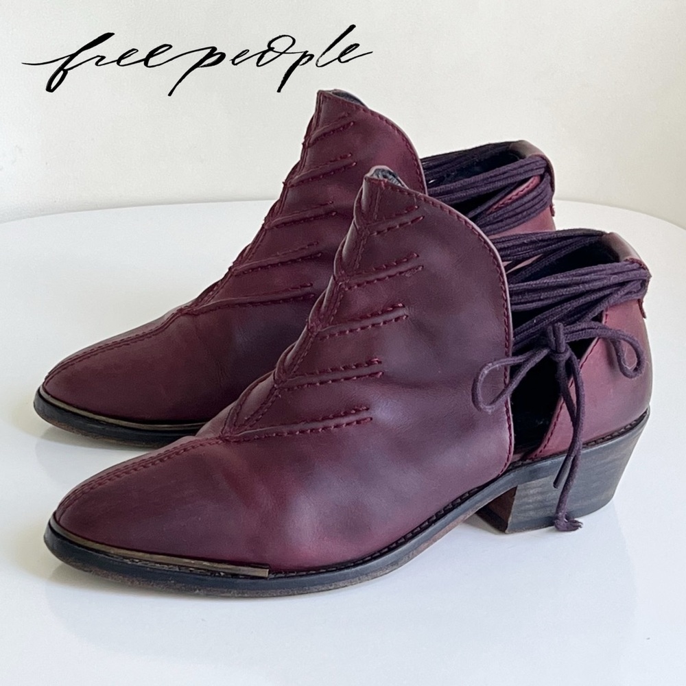 Free People Leather Dark Purple Whimsigoth Cutout Booties Ankle Boots Size 6
